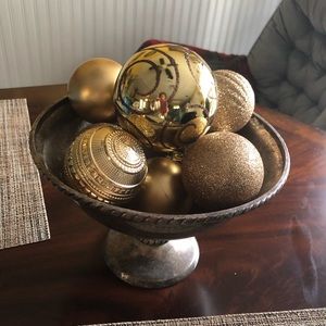 Potterybarn Silvertone Dish w/Ornaments